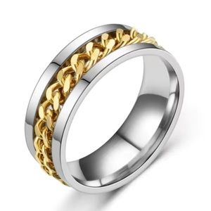 Silver & Gold Chain Spinner Ring | Gold Link Center Band - Fidget Ring